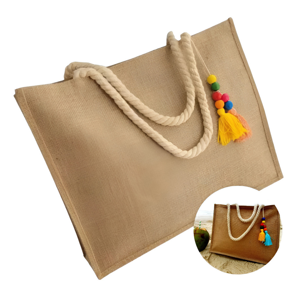 Bolsa de Praia Feminina Palha Sintética Grande Forro Zíper Alça Removível