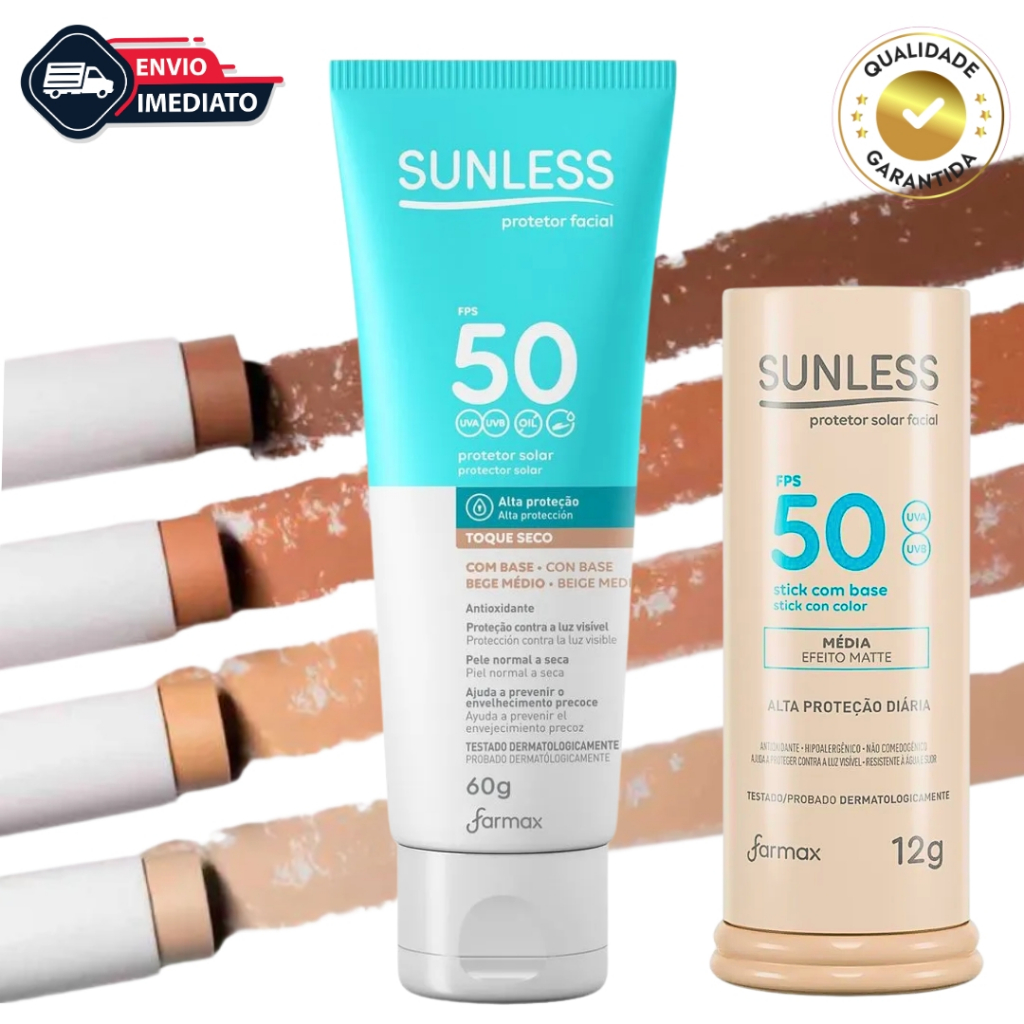 Protetor Solar Facial em Bastão 12g Efeito Matte com Base FPS 50 Sunless Stick Envio Imediato