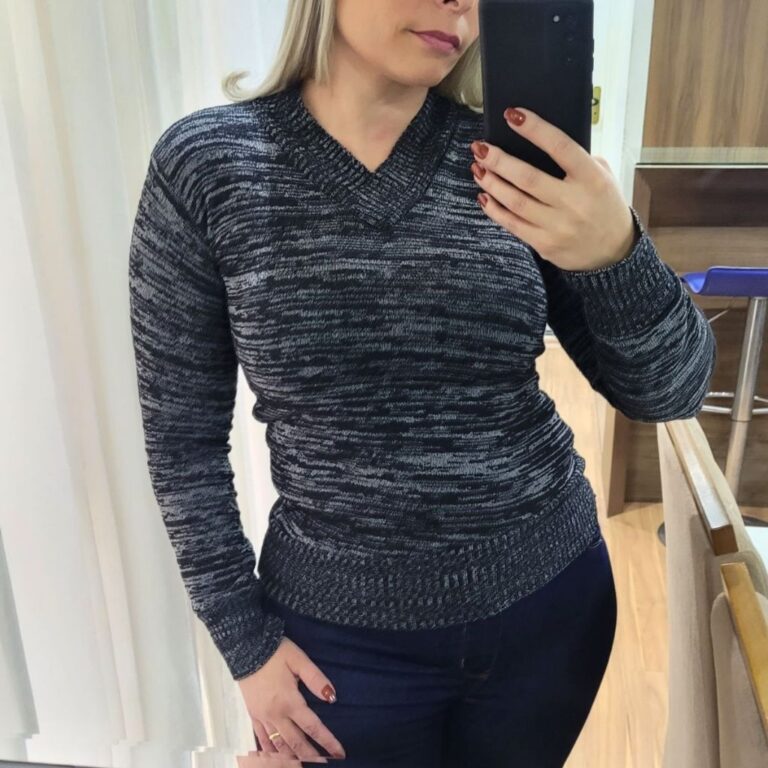 Blusa Trico Basica De Frio Feminina Decote V Manga