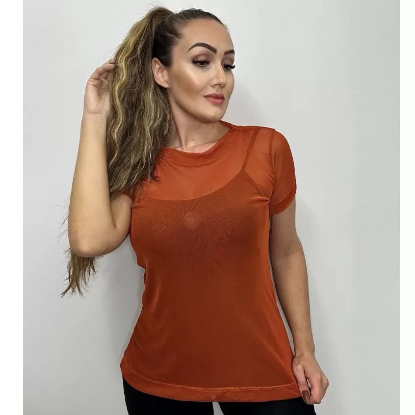Blusa Feminina Tule Fitness Camisão Fitness Transparente De Academia