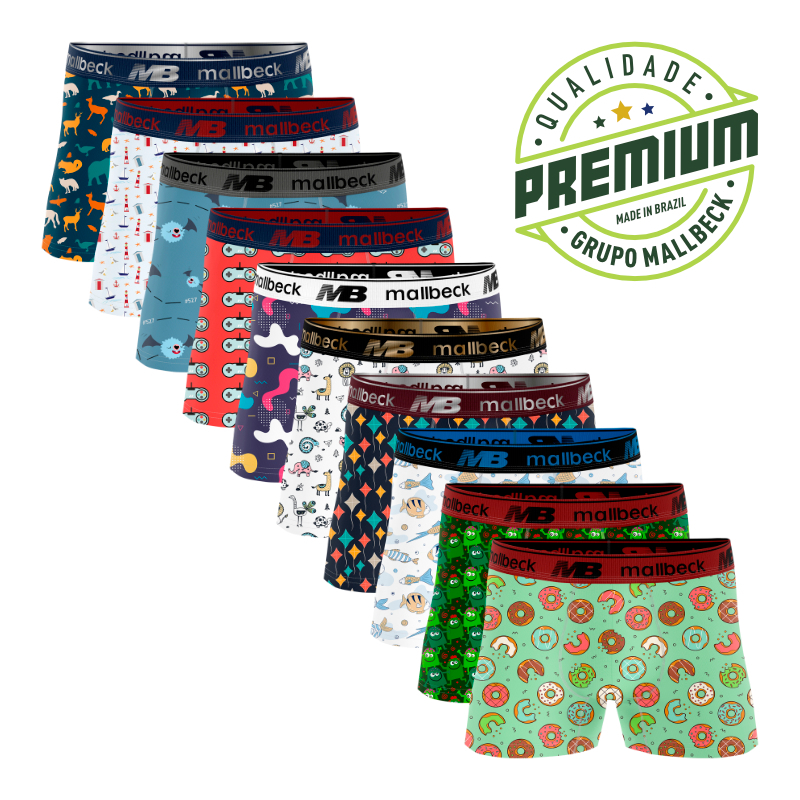 Cueca Infantil Menino Boxer Kit com 5 Unidades Forro 100% Algodão