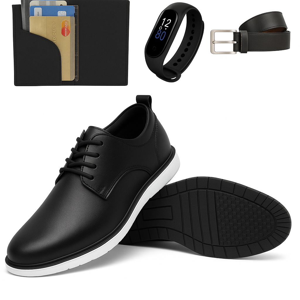 Sapato Oxford Masculino Em Couro + Cinto + Carteira E Relógio.