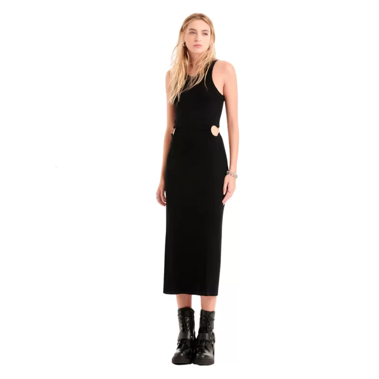 Vestido Ellus Preto Piercing Ribbed Dress
