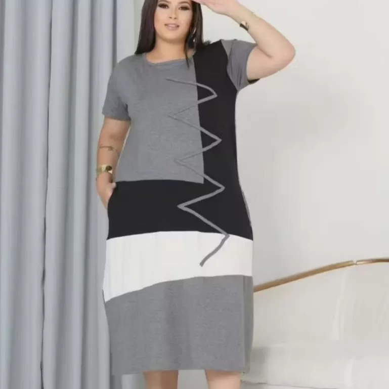 Vestido Longo Plus Size Malha Premium Com Bolsos, 