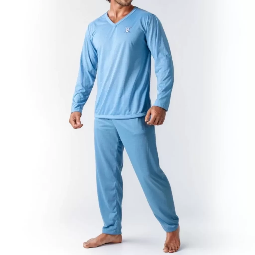 Pijama Masculino Malha Liso Adulto Comprido Pijamas Quentes Inverno Frio Longo Luxo