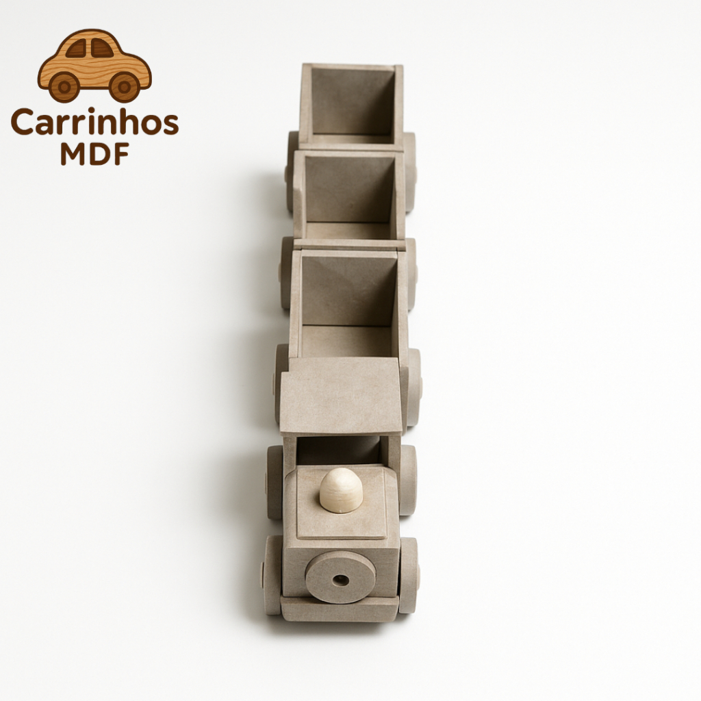 Trenzinho Em Madeira Com Três Vagões Para Crianças e Jovens