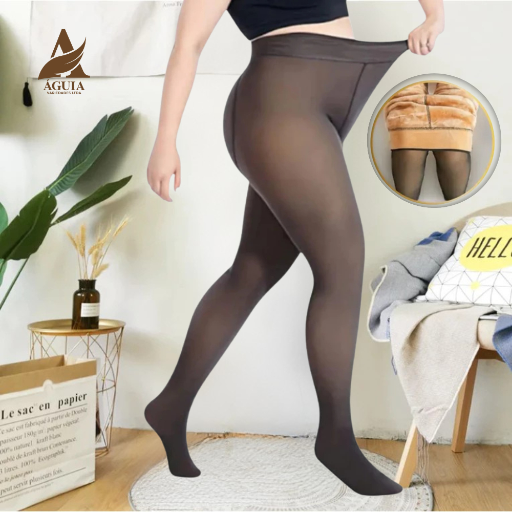 Calça Térmica Translúcida Aveludada Tamanho 32x99cm Preta Peluciada Segunda Pele Inverno Frio Meia