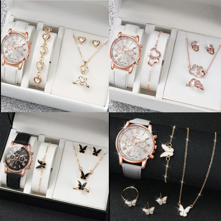conjunto relogio feminino quartz e joia