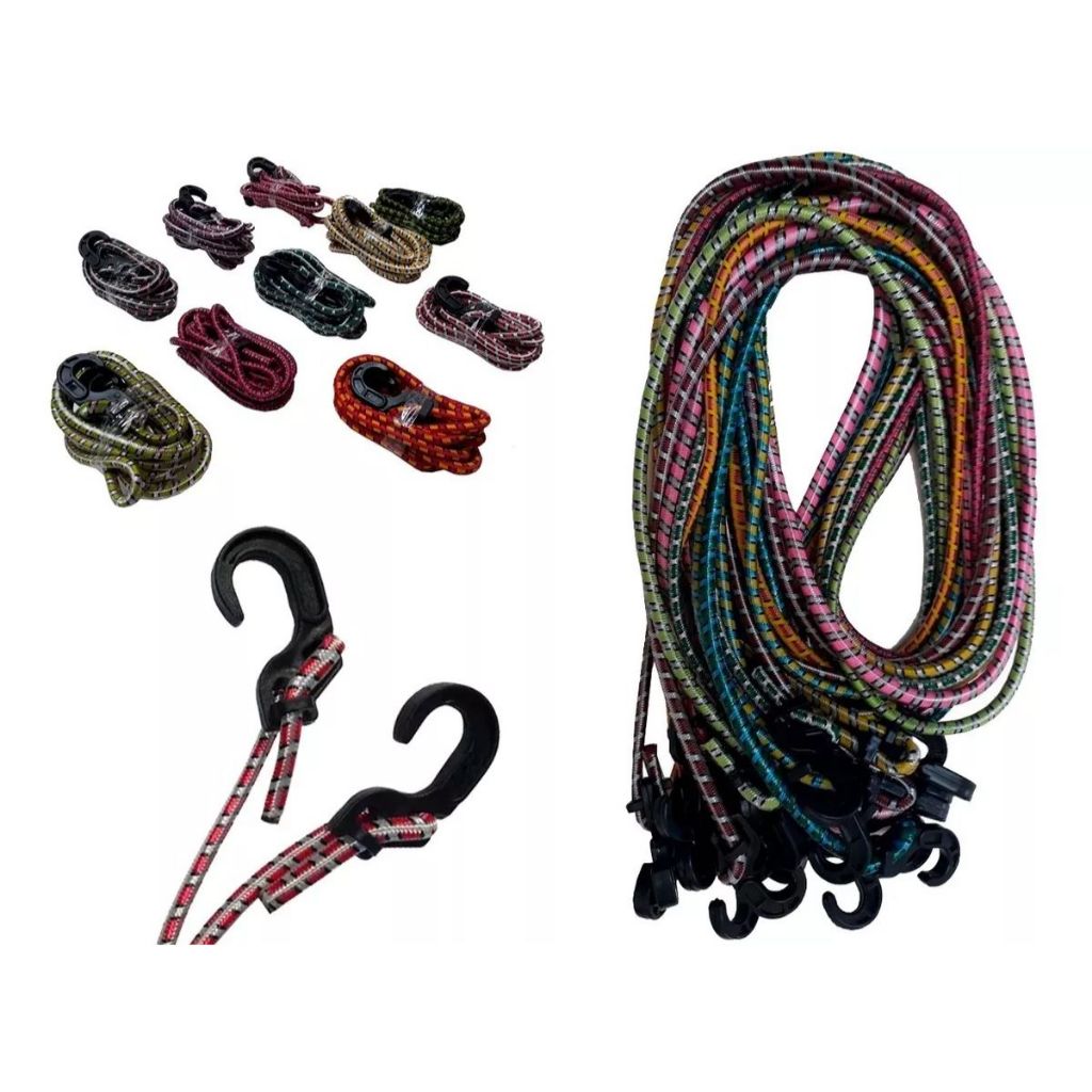 Kit 10 Elástico Gancho Extensor 1,0 Metro Ponta De Plástico Para Carro, Moto, Bike, Caminhão, Caminh