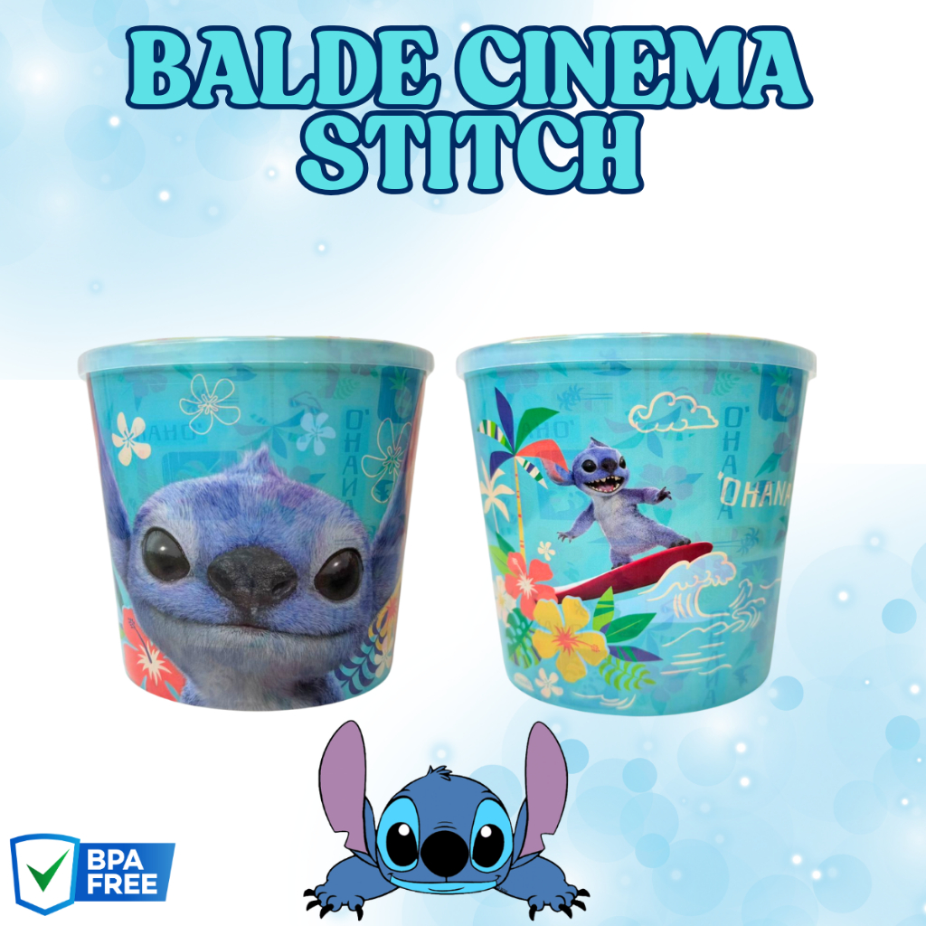 Balde de Pipoca Personalizado Stitch Disney 2,1L Envio Rápido do Brasil