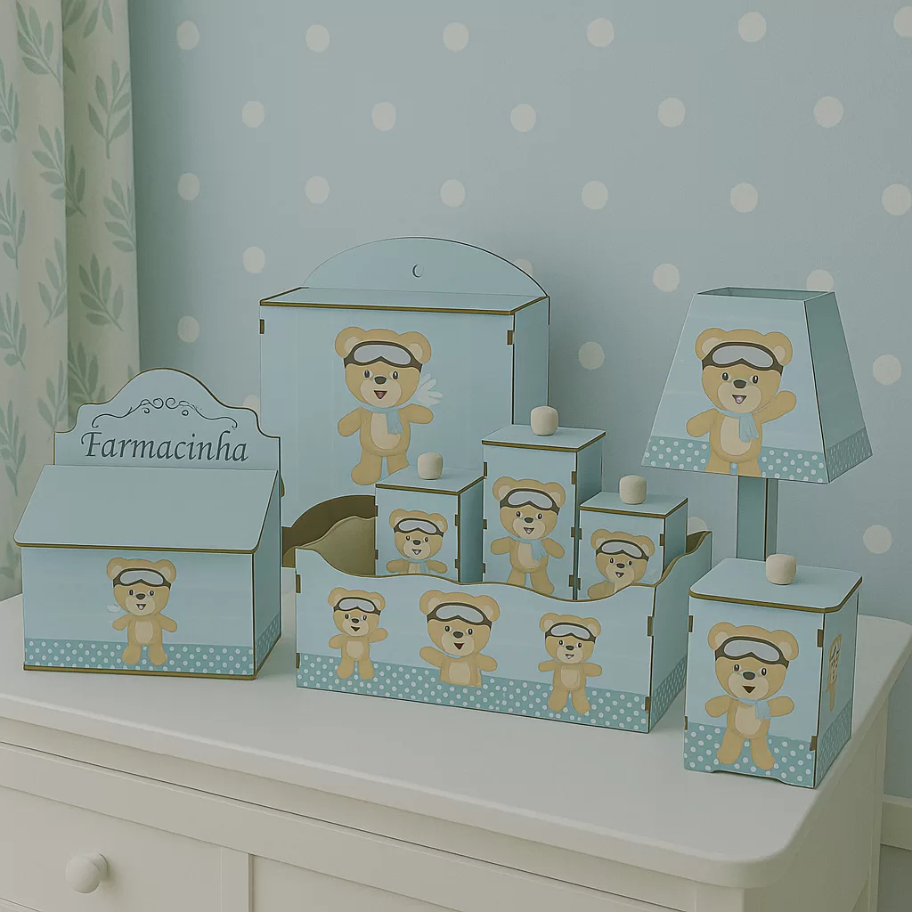 KIT BEBE / kit farmacinha MDF ADESIVADO AZUL MENINO