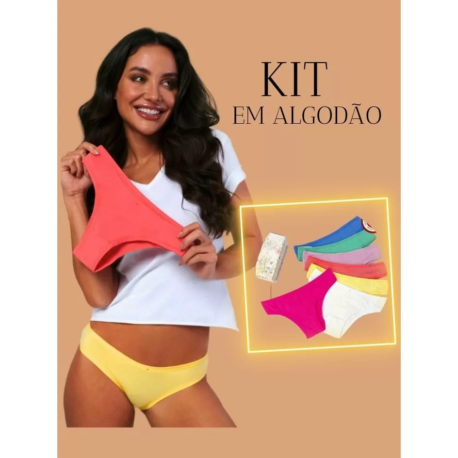Kit 7 Calcinhas Algodão Macio Conforto Diamantes Lingerie Dia a Dia Modelo Biquini