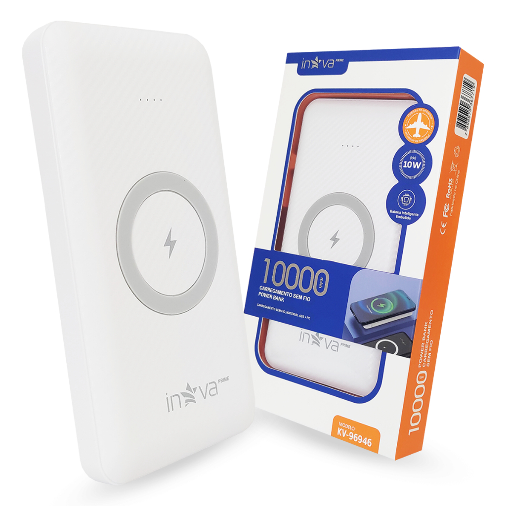 Power Bank 10000mAh Inova Carregador Sem Fio Wireless Indução Original Portátil