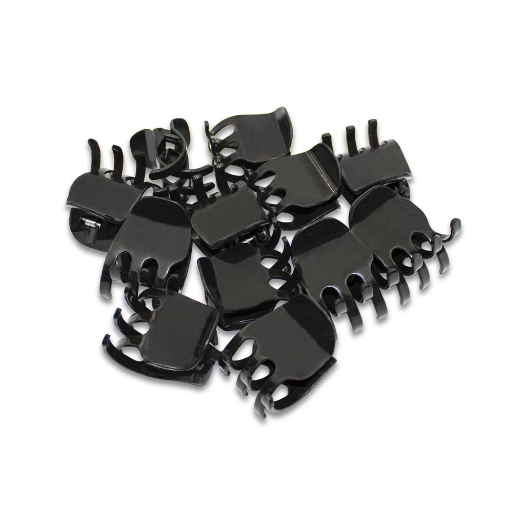 Kit 12 Presilhas Piranha para Prender os Cabelos Tridente Média Preto
