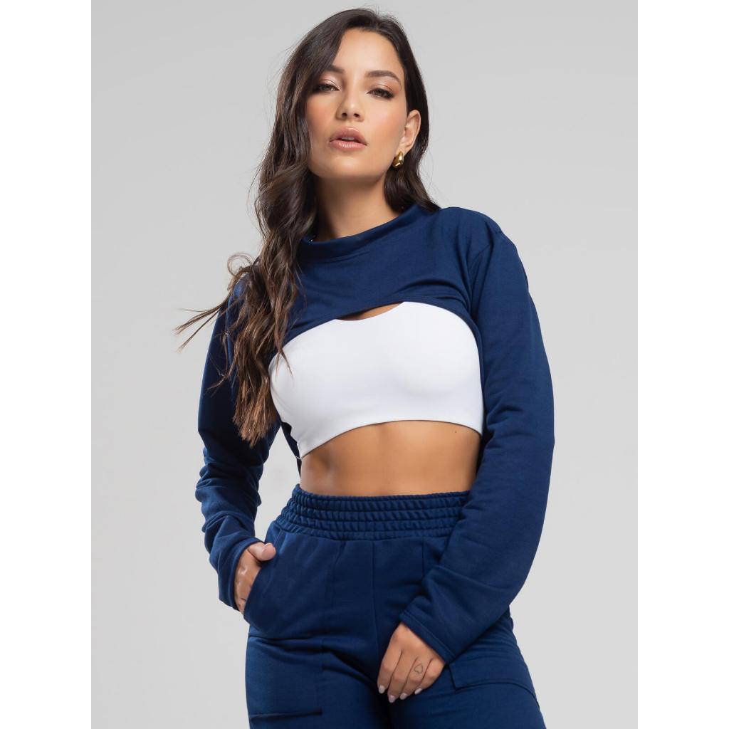 Casaco Super Cropped Manga Longa Comprida Moda Casual Feminina