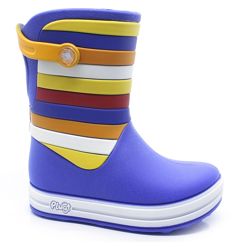 Galocha Bota Infantil Plugt Menino Listras Azul Botinha de Chuva Confortável Macia Leve Presente