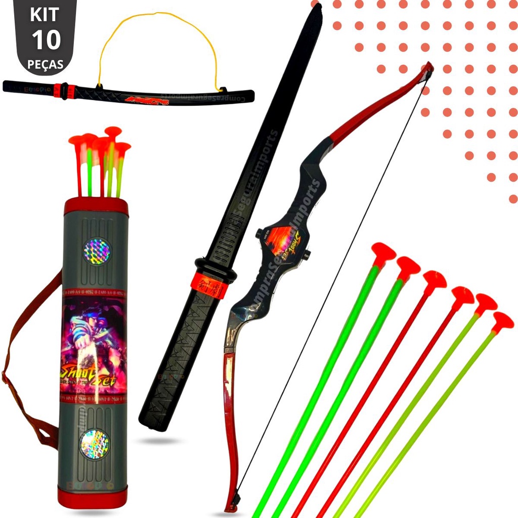 Kit Arco e Flecha Com Espada Samurai Com Bainha Brinquedo