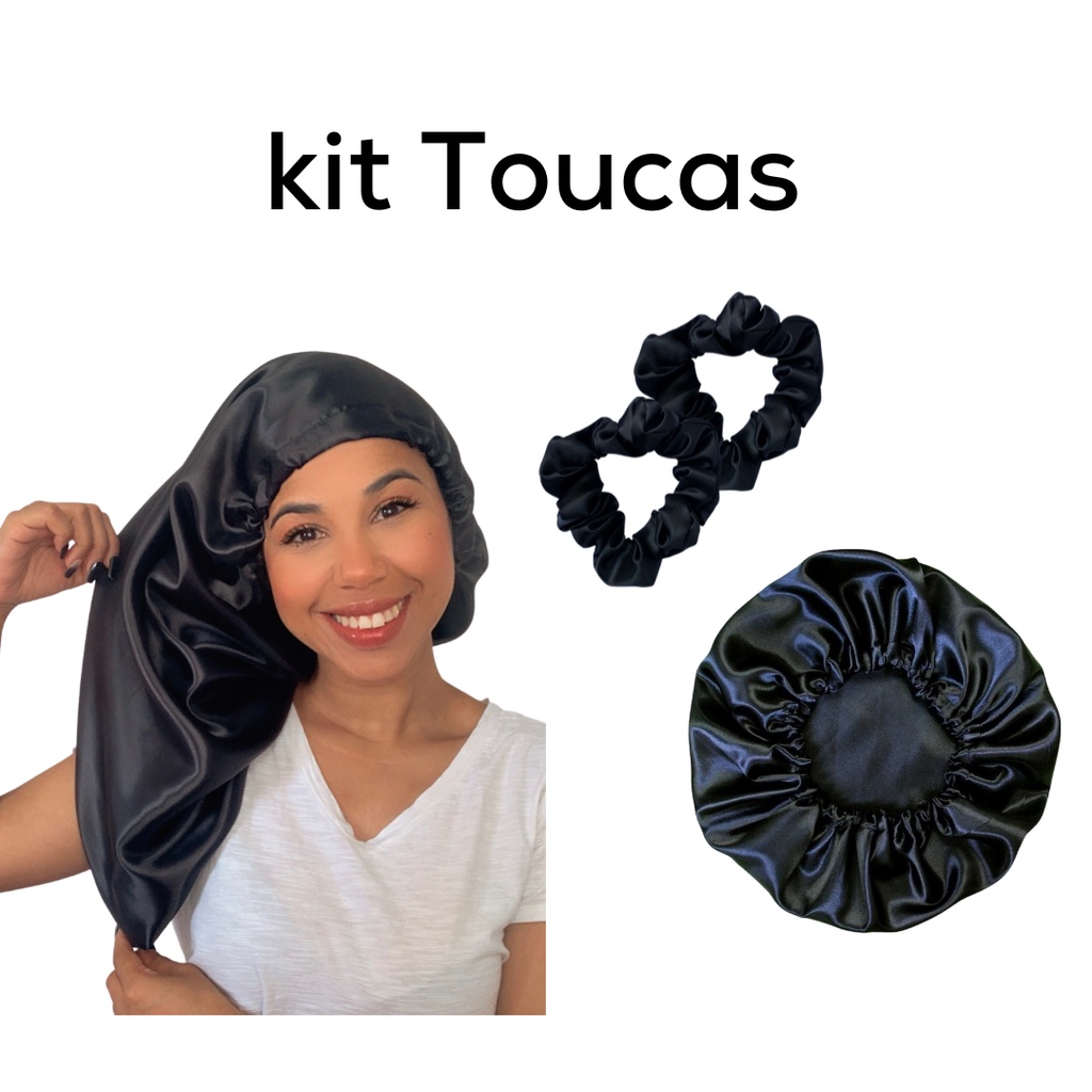 Kit Toucas de cetim – touca de cetim dupla face touca de cetim longa