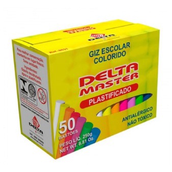 Giz de Lousa Antialérgico Colorido CX 50 UN Delta