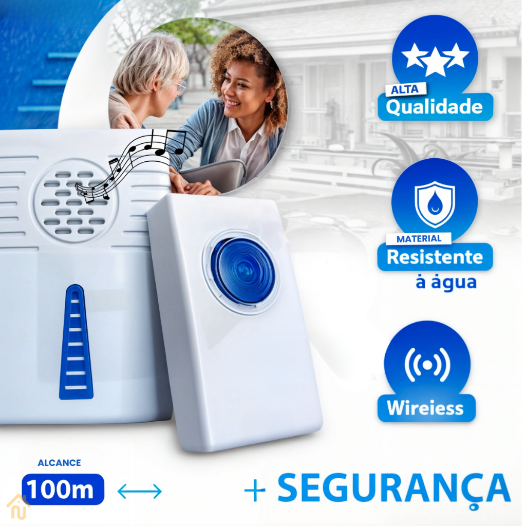 Campainha Sem Fio Residencial a Prova dágua Com Alcance De 100 Metros.