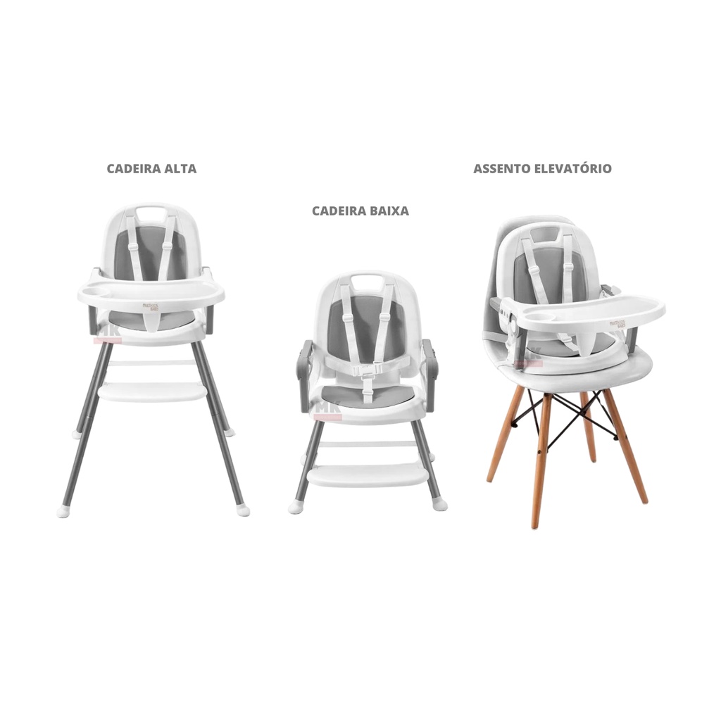 Cadeira de Alimentação Refeição Infantil 3 em 1 Berry Alta Baixa e Assento de Elevação – Multikids