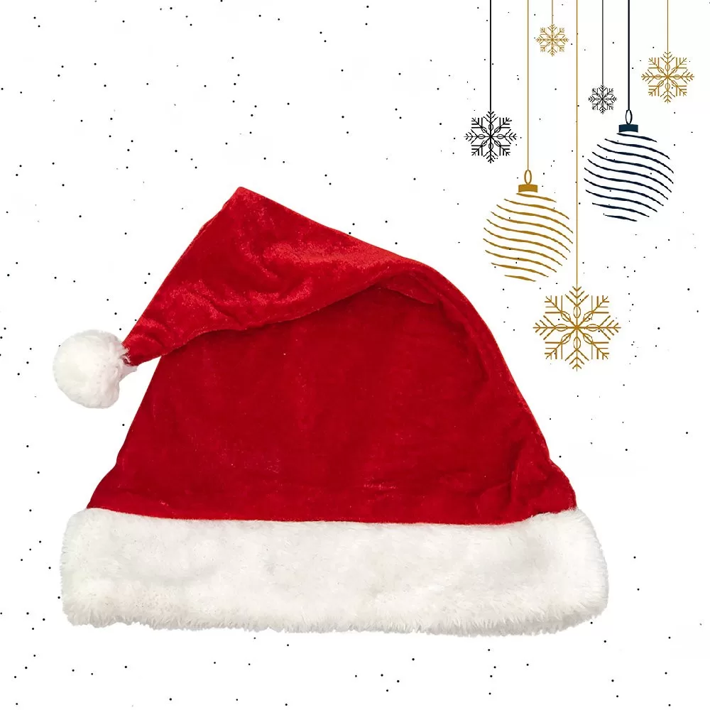 Gorro Papai Noel Cetim e Veludo Pelúcia Linha Luxo Adulto Touca Natal – Vermelho