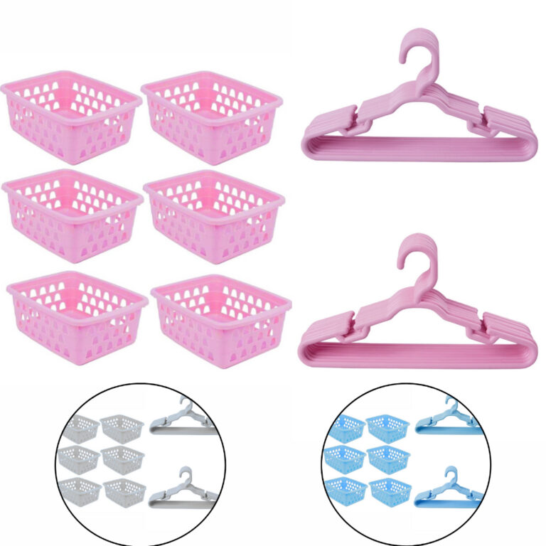 Kit organizador 10 cabides infantil e 6 cestos org