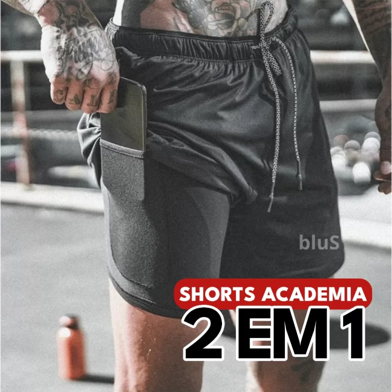 Bermuda 2 em 1 Shorts Academia Masculina Treino AT