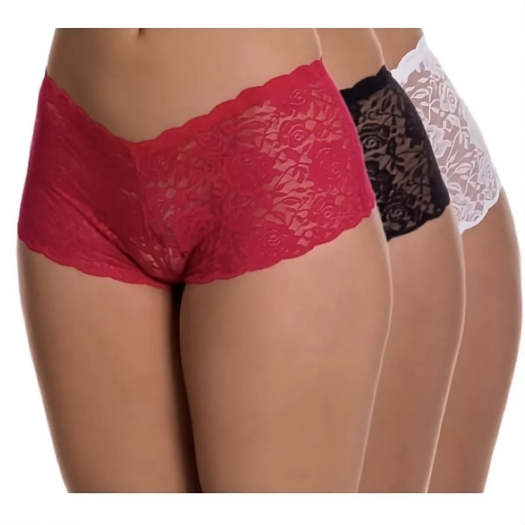 Kit 1 à 3 Calcinhas em Renda Estilo Short 1 Laço Lisa Confortável