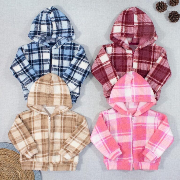 Casaquinho para Bebê Xadrez Pelúcia Sherpa de Z