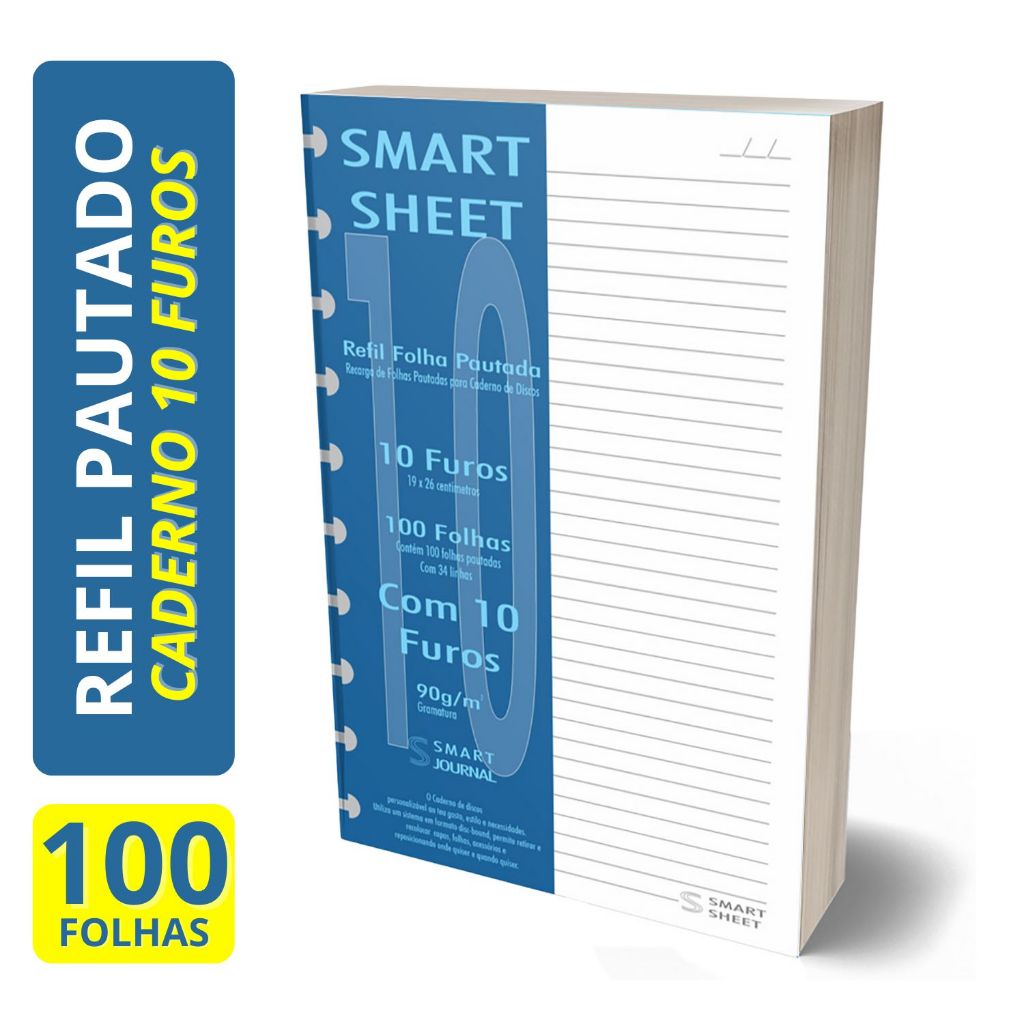 Refil Caderno de Discos 90g 100 Folhas Pautado 10 Furos Smart Sheet B5
