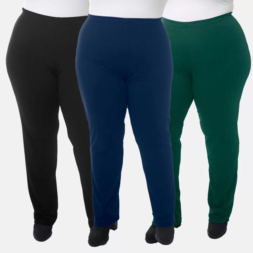 Kit 3 Calça Feminina Plus Size Canelada 1210-K3
