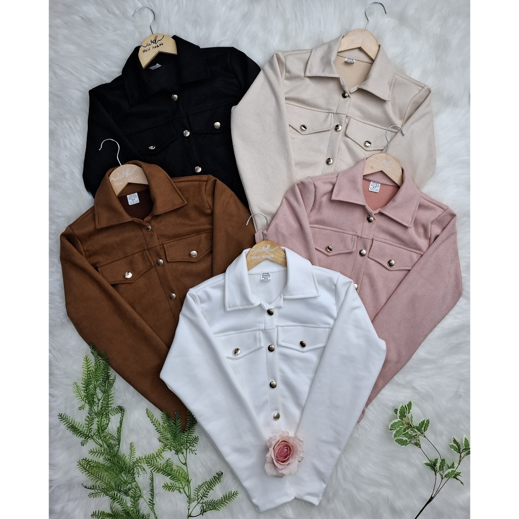 Casaco Feminino suede moda versátil com botões