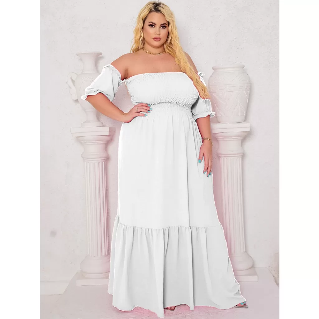 Vestido Longo Feminino Plus Size Moda Gestante Confortável Ajustável Manga Curta Modelo Premium Luxo