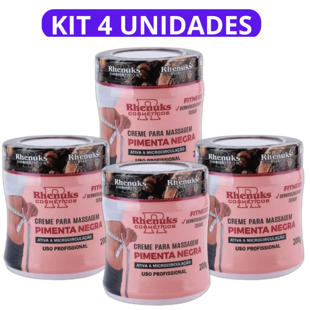 Kit 4 Creme Redutor de Medidas Pimenta Negra Rhenuks 200g Modelador Corporal