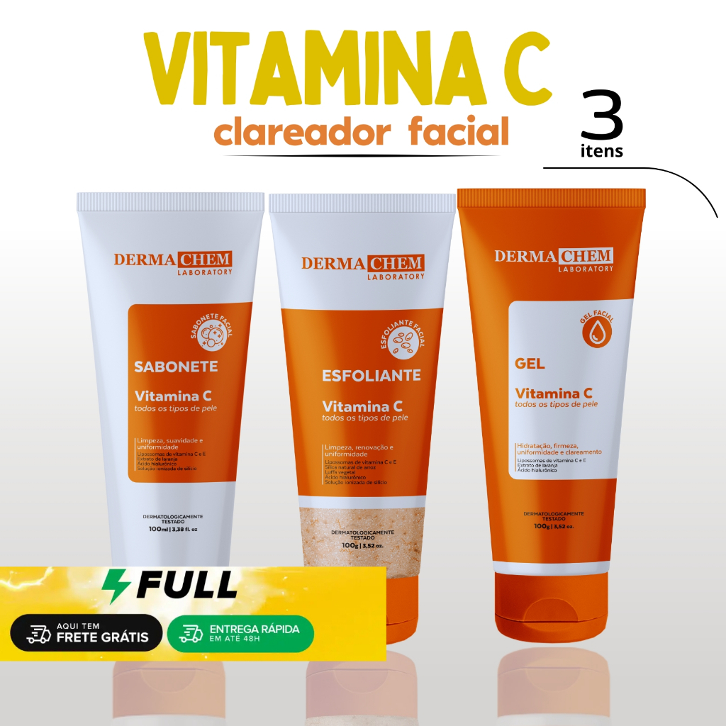 Kit Skin Care Anti Idade Vitamina C Facial Dermachem Autocuidado Sabonete Esfoliante Gel