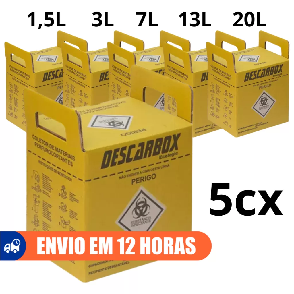 5un Caixas Coletora Para Material Perfurocortante 1,5L 3L 7L 13L 20L Descarbox