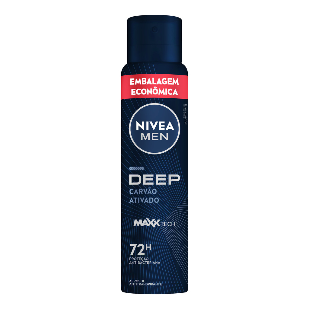 NIVEA MEN Antitranspirante Aerossol Deep MaxxTech Carvão Ativado 200ml