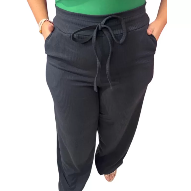 Calça  Malha Canelada Calça Pantalona Feminina T
