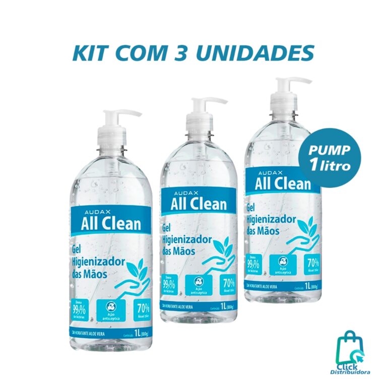 KIT 3 Garrfas Álcool em Gel 1L All Clean Audax Pu