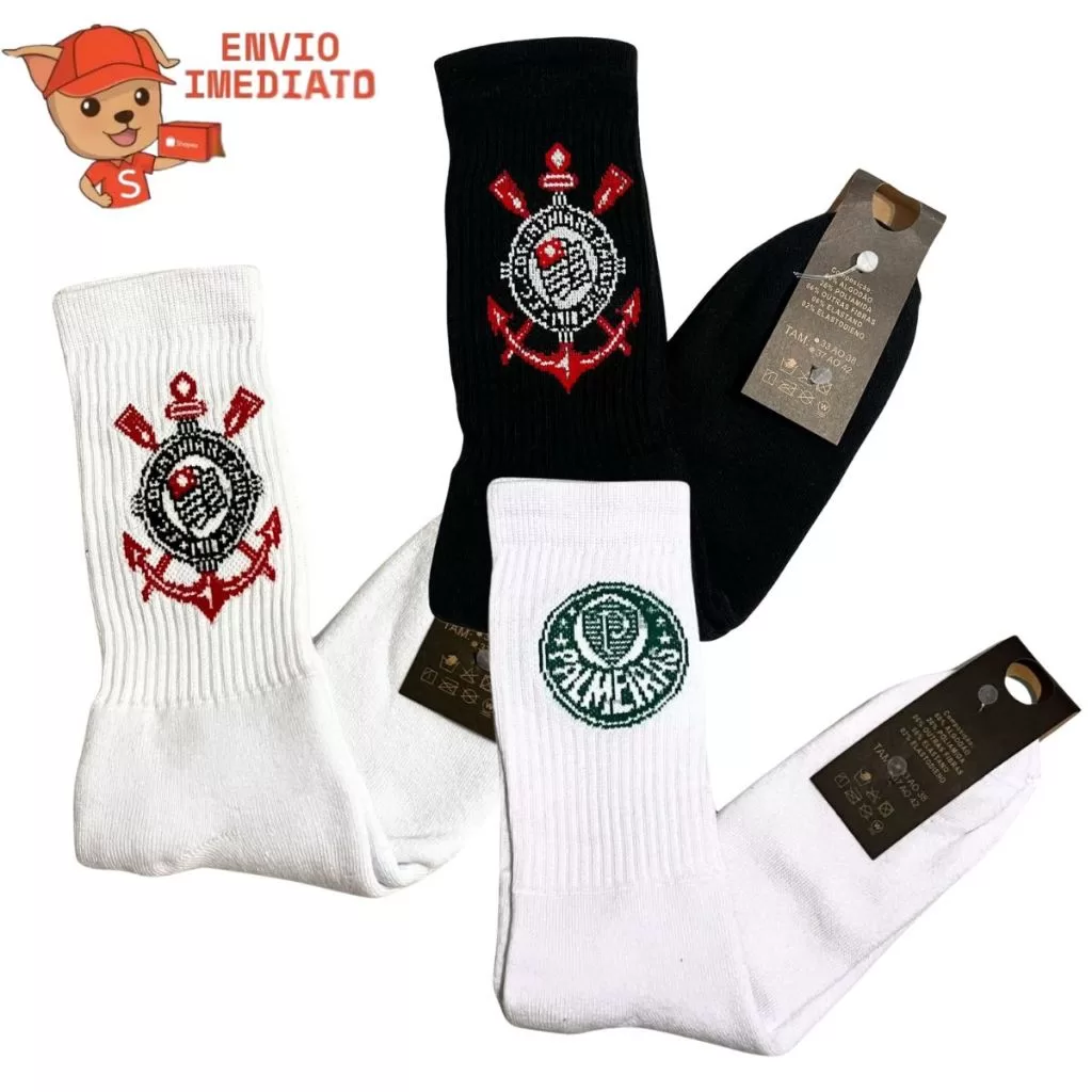 Meia Cano Alto Algodão Time Futebol Esporte Academia