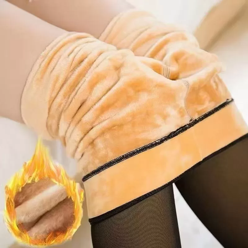 Meia-Calça Térmica Plus Size G-GG Forrada Peluciada Translúcida de Lã Feminina Super Elástica Slim