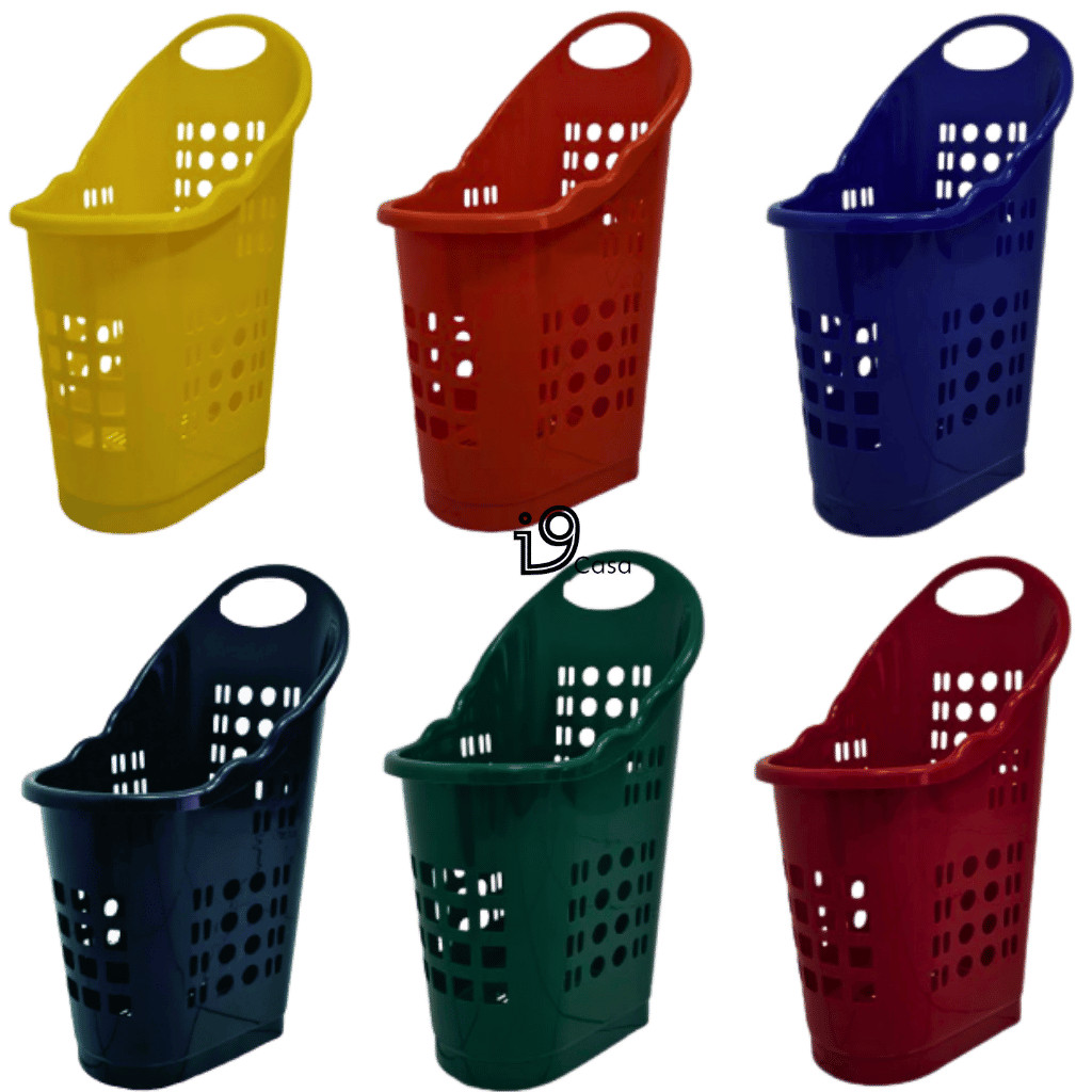 Carrinho Compras Multiuso Mercado Plástico Compacto Com Alça e Rodinhas 90 Litros Super Resistente V