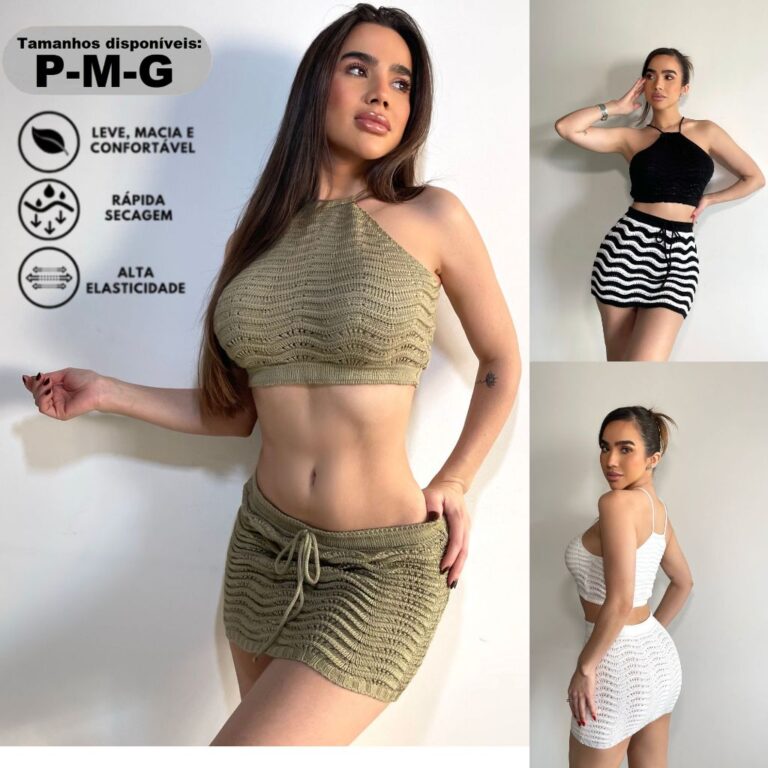 Conjunto Saia+Top de Crochê Tricot Premium Saída