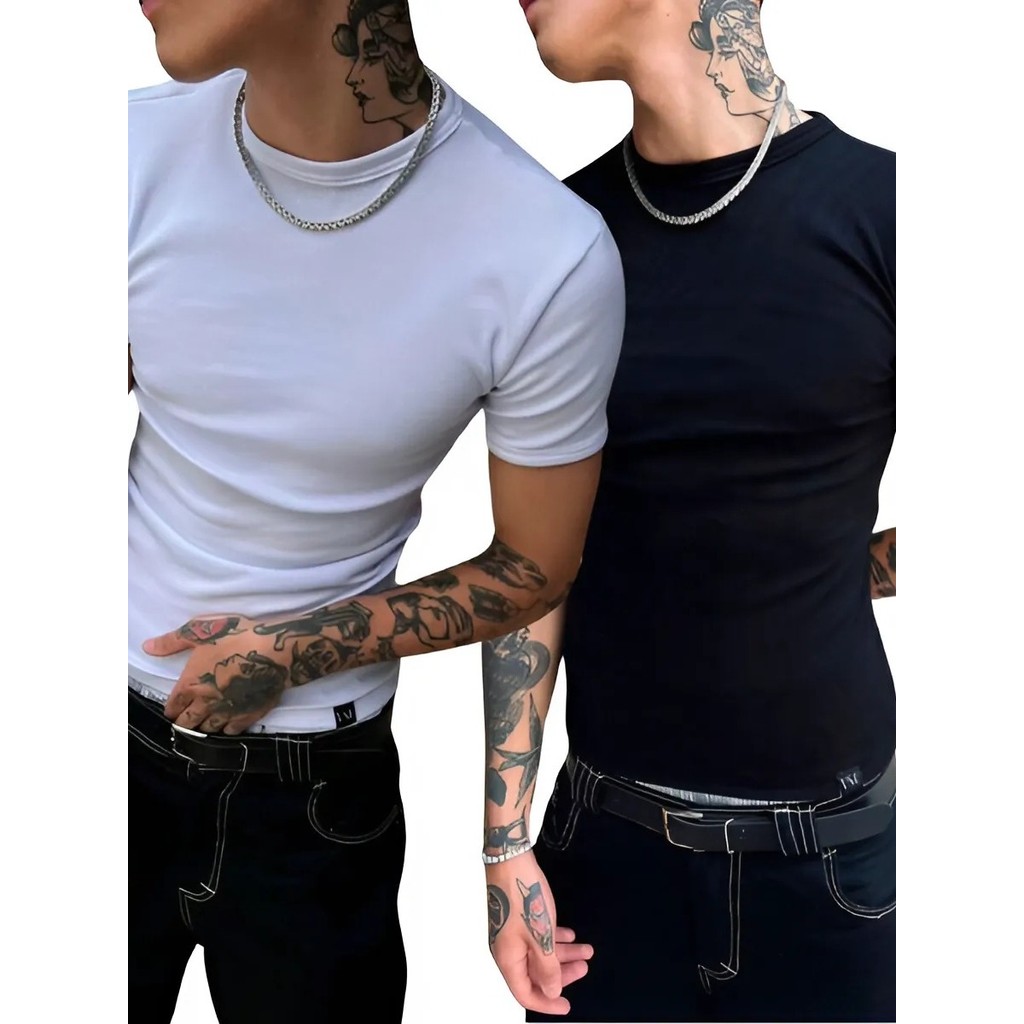 Kit Camiseta Masculina Slim Americana Camisa Canelada Justa Hip Hop Ribana Rapper Drip Trapper Lisa