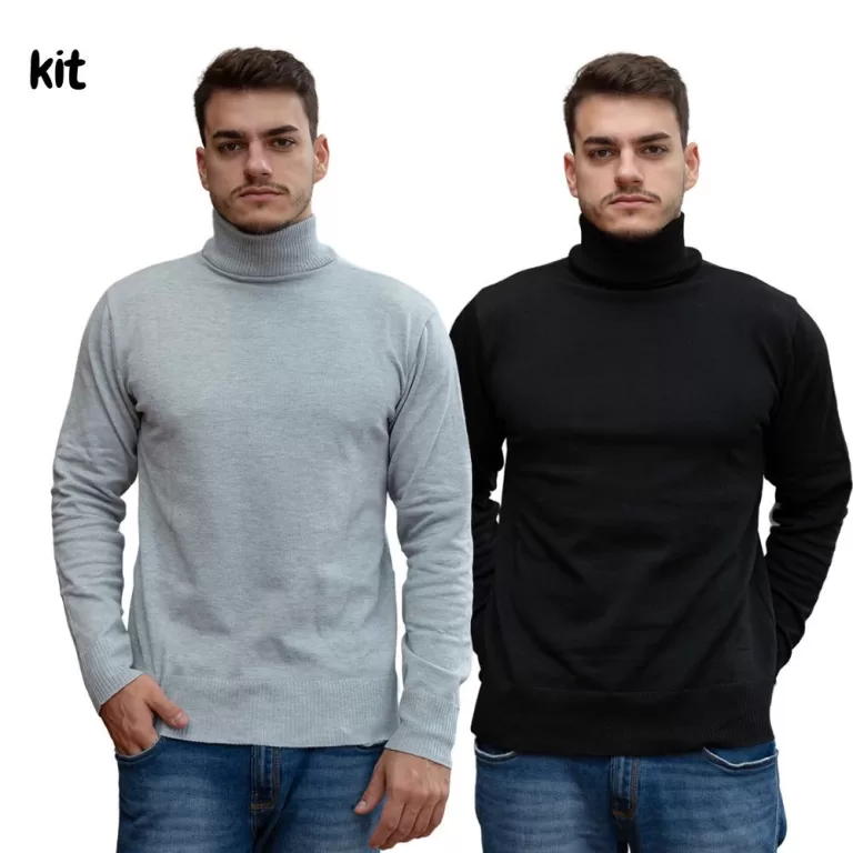 Kit 2 Blusas Masculinas Gola Alta Básica Inverno 