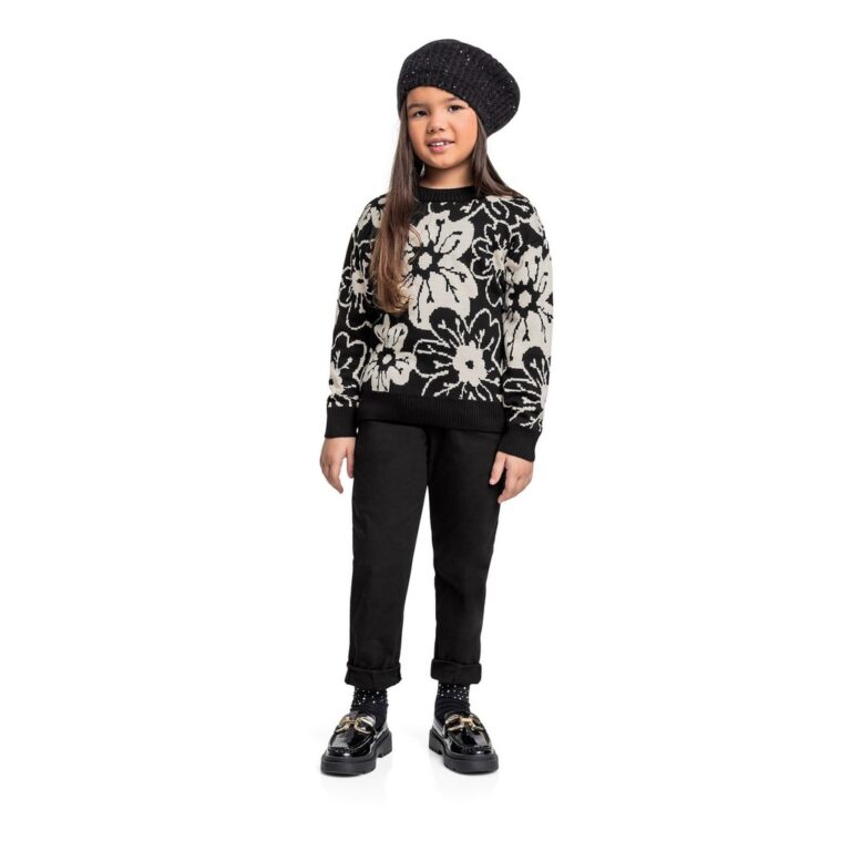 Blusão Floral em Tricot para Menina Quimby