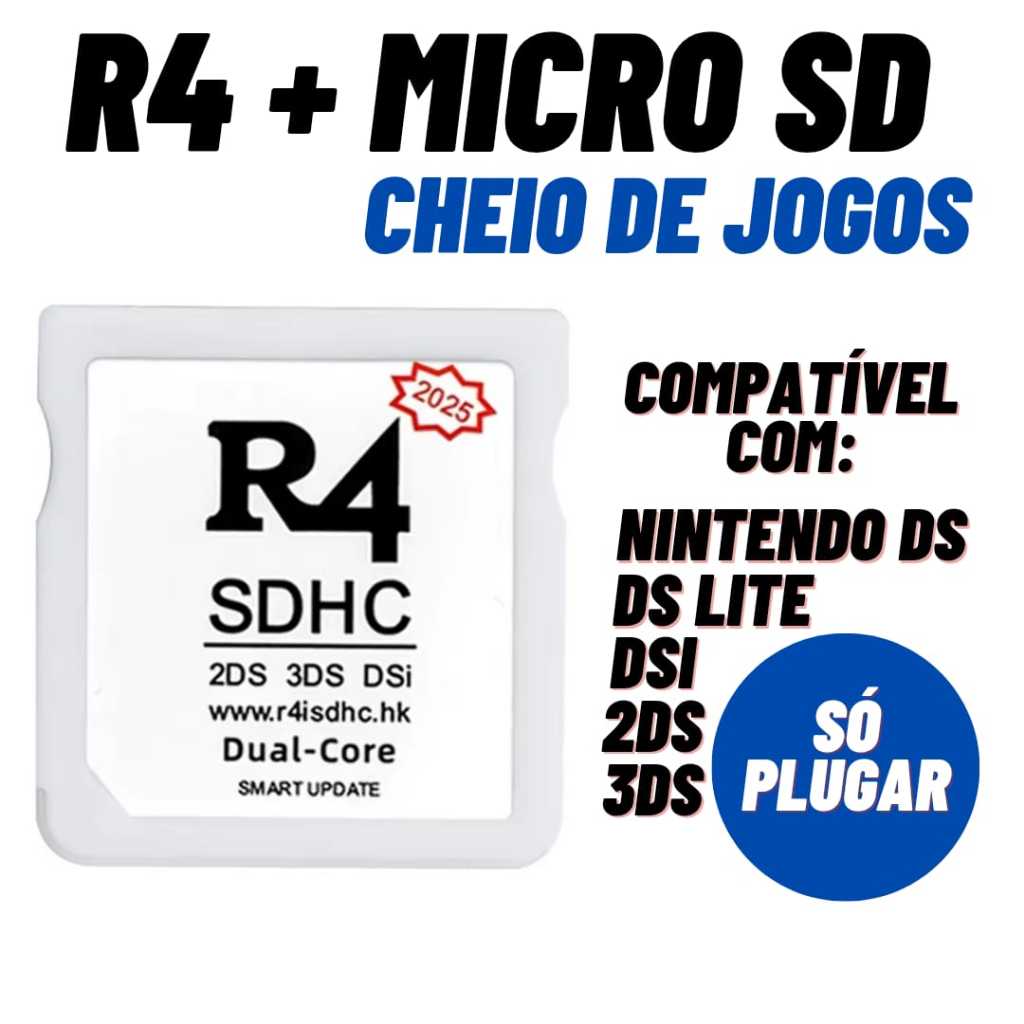 Cartucho R4 Flashcard + Cartão de Mémoria Lotado de Jogos Para Nintendo DS 2Ds 3DS DS Lite e DSi