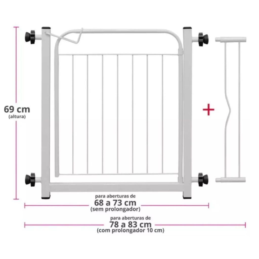 Grade de Portão Pet Cercado Cercadinho de Ferro + Prolongador 10cm de Brinde