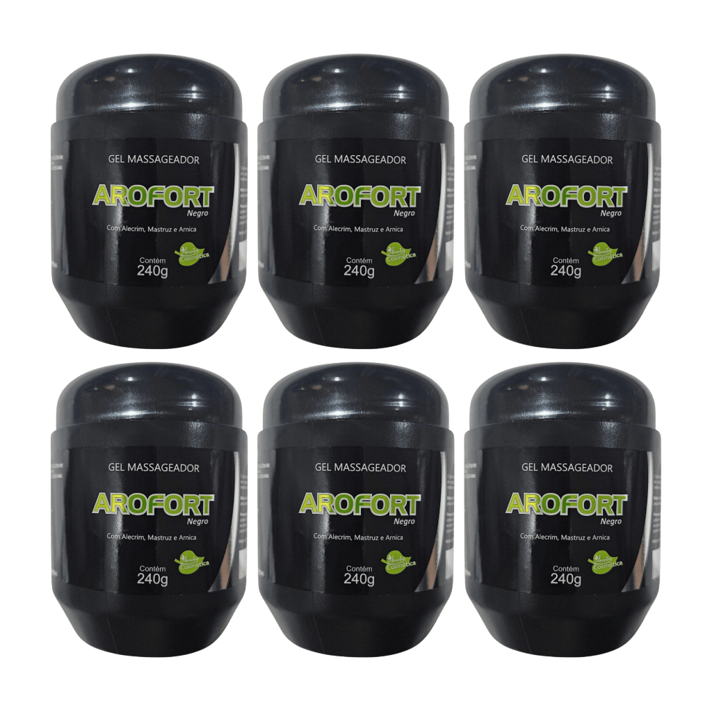 Kit 6x Gel Massageador AROFORT Gel Negro 240g | Relaxamento Corporal Diário | Aroeira Cosmética